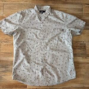 MOLOKAI SURF CO Palm Tree Print Short Sleeve Button Up Shirt Mens XXL Gray Black